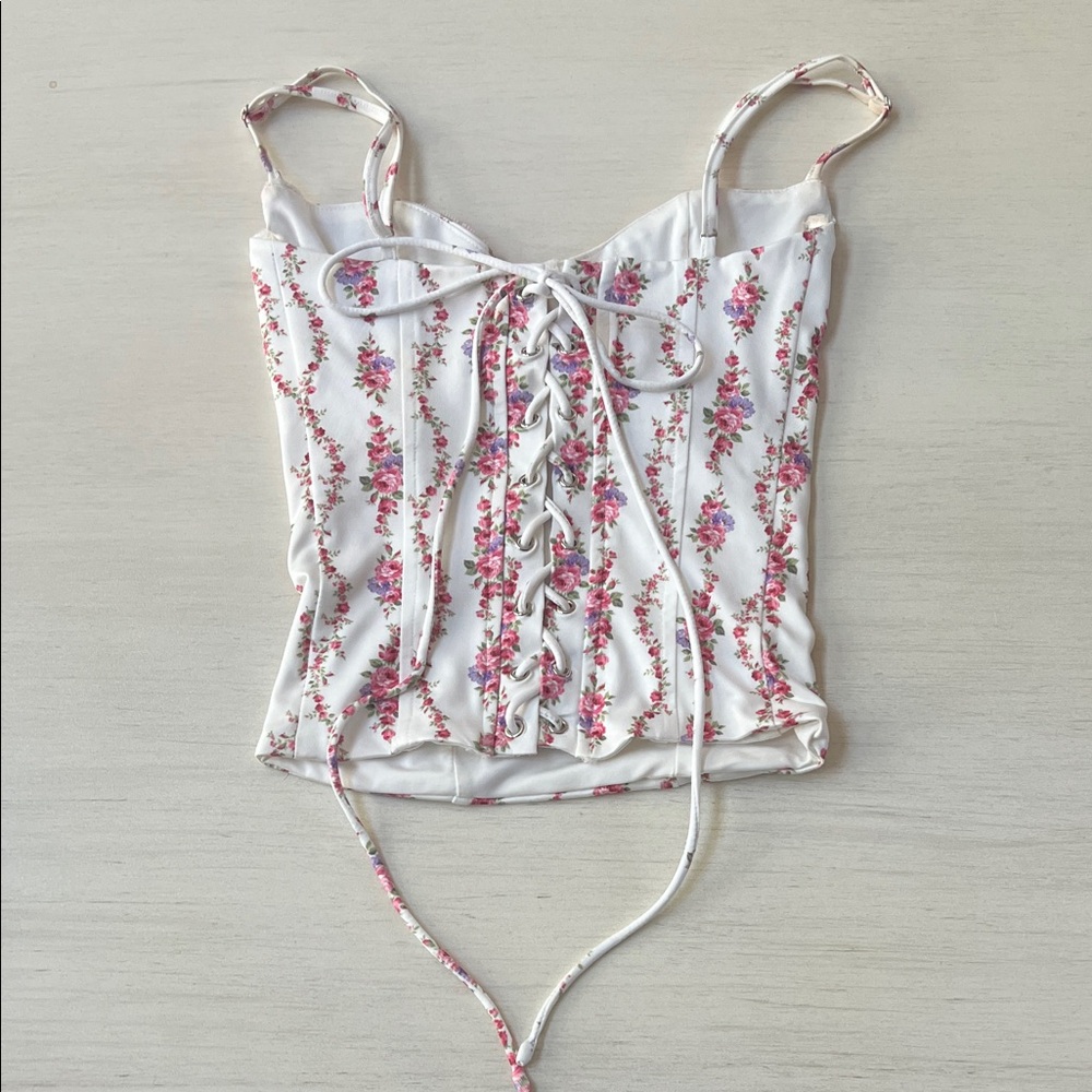 Indira Printed Cupped Lace Up Corset - Picture 3 of 4